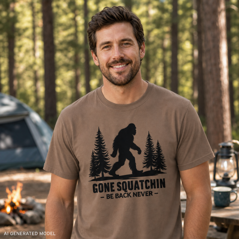 Bigfoot T-Shirt – Gone Squatchin’ Be Back Never