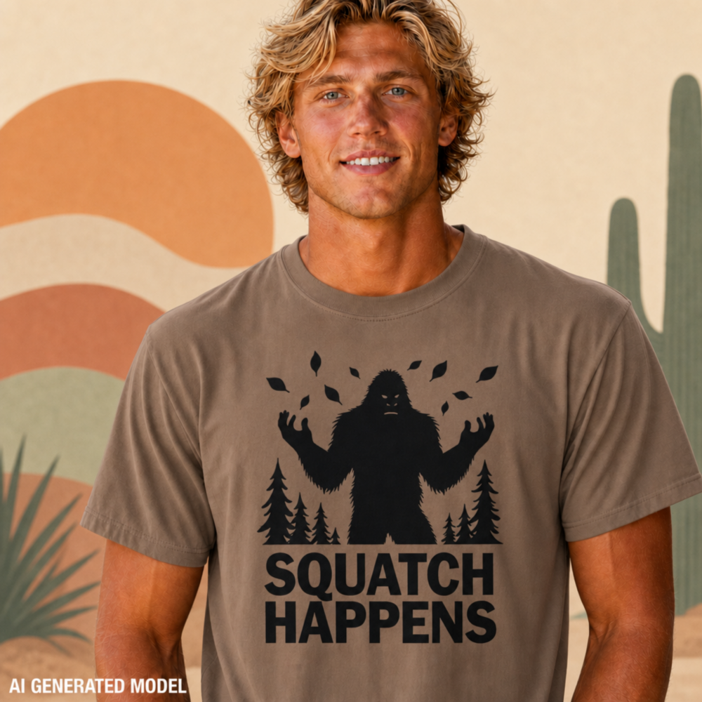 SQUATCH HAPPENS Squatch Happens T-Shirt | Funny Bigfoot Graphic Tee