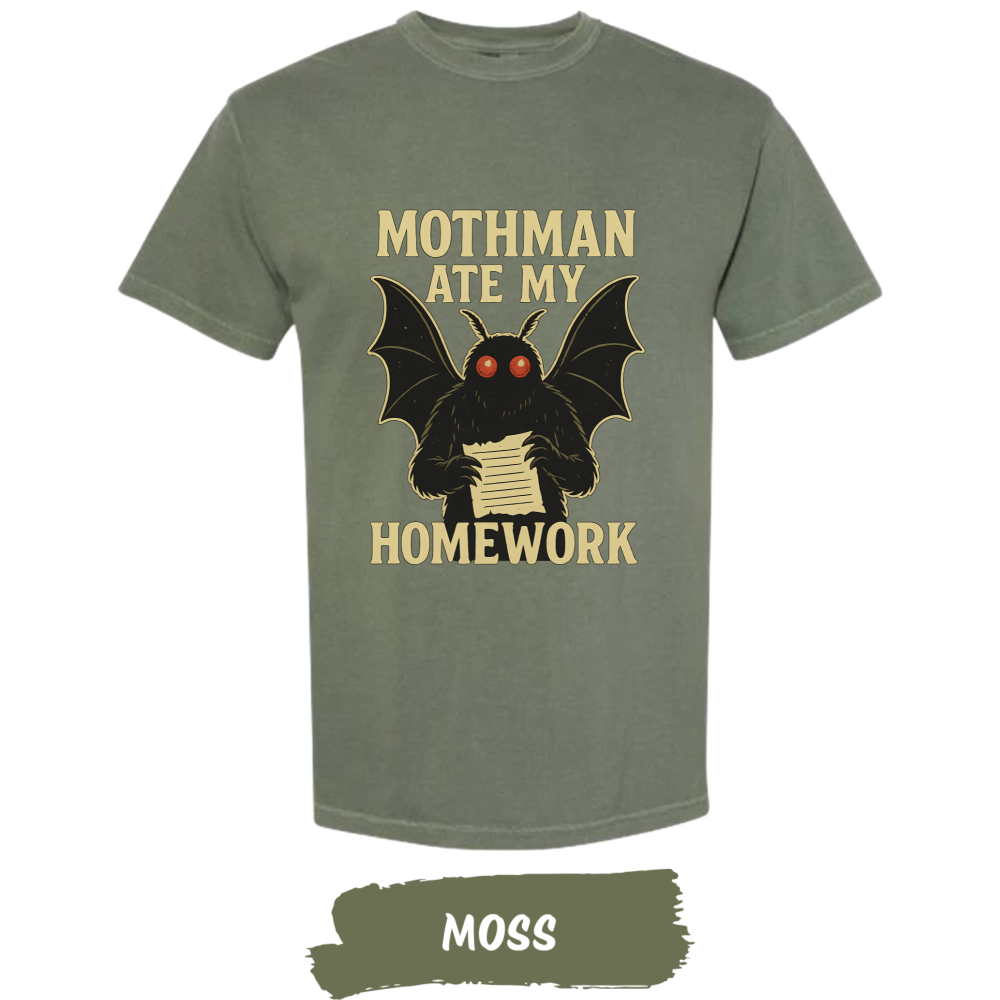 mothman-ate-my-homework-comfort-colors-t-shirt-moss mothman-ate-my-homework-comfort-colors-t-shirt-moss