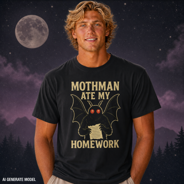 Mothman Ate My Homework Comfort Colors Shirt – Funny Cryptid Teacher Tee