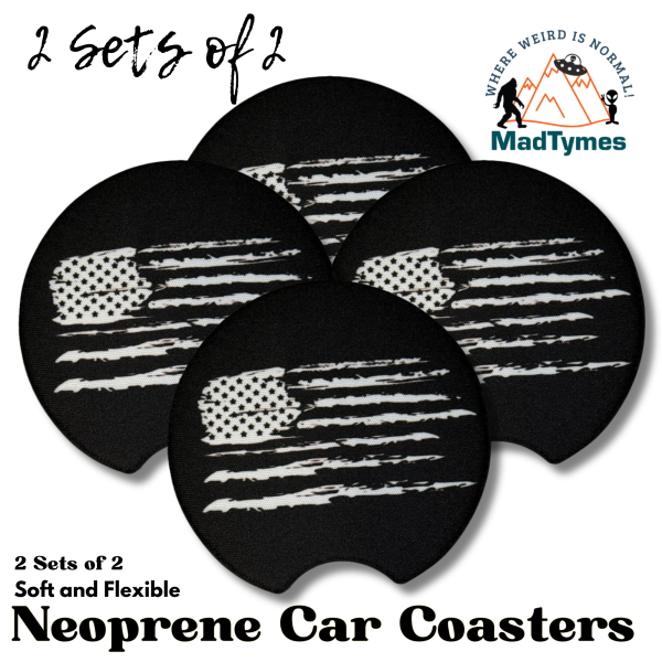 Rustic American Flag Car Coasters 2 sets of 2
