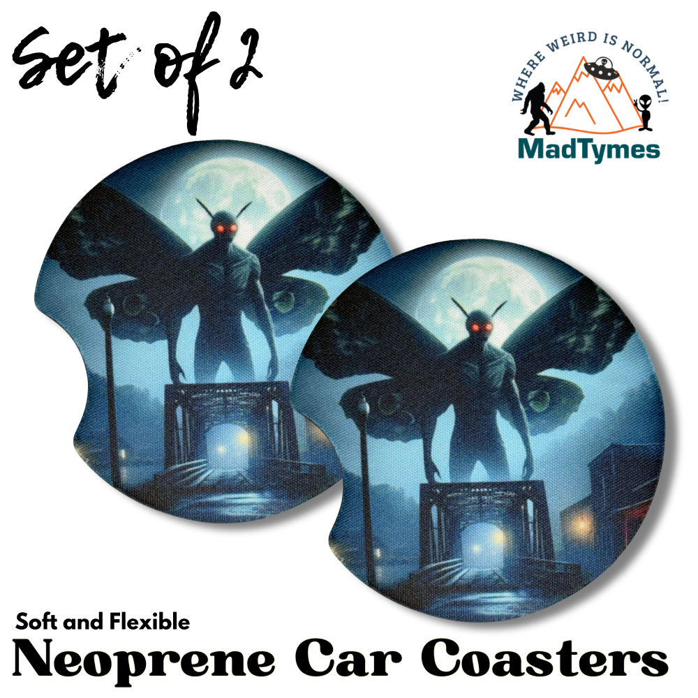 Point Pleasant Mothman Car Coasters set of 2 Point Pleasant Mothman Car Coasters set of 2