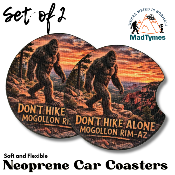 mogollon-monster-don't-hike-alone-car-coasters-1-set mogollon-monster-don't-hike-alone-car-coasters-1-set