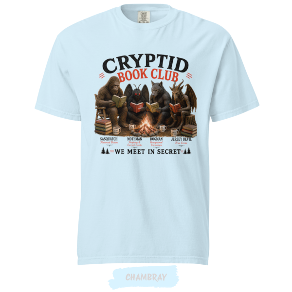 cryptid-book-club-tshirt-sasquatch-mothman-dogman-jersey-devil-chambray cryptid-book-club-tshirt-sasquatch-mothman-dogman-jersey-devil-chambray