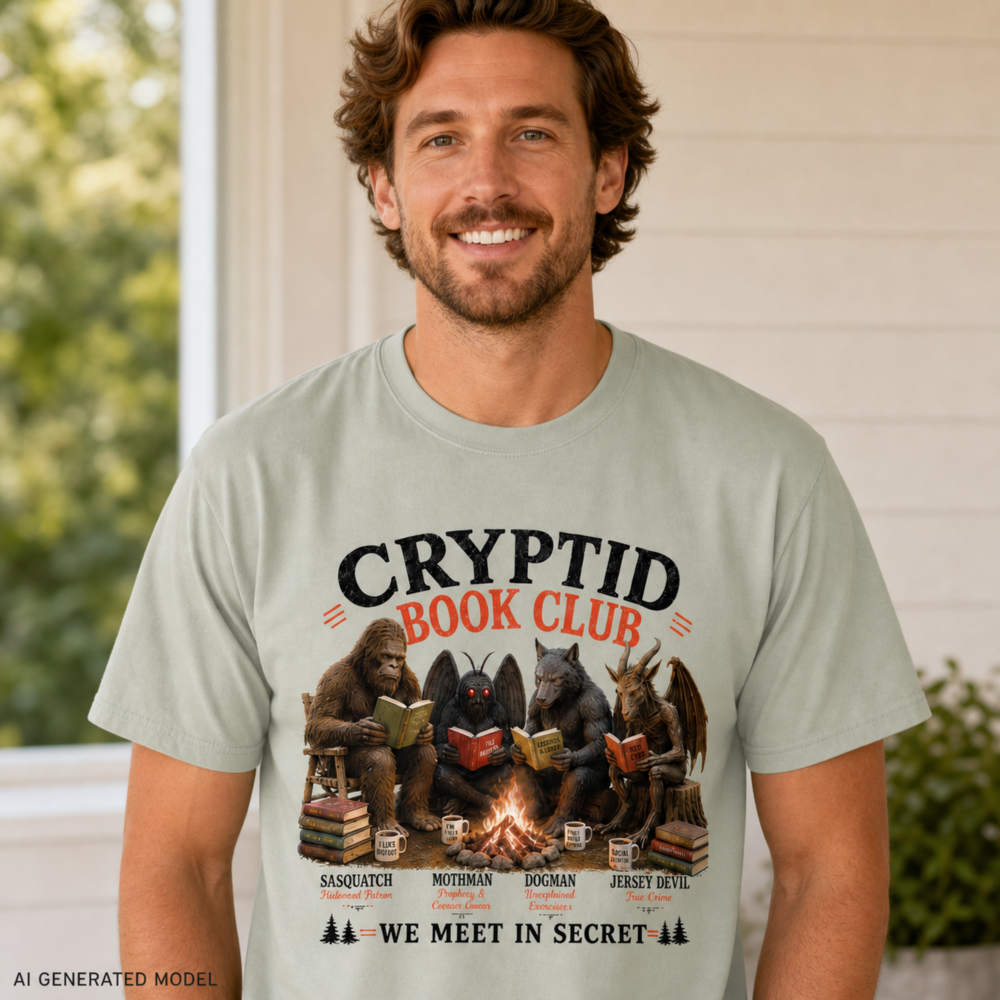 Cryptid Book Club Mock Cryptid Book Club T-Shirt – We Meet In Secret