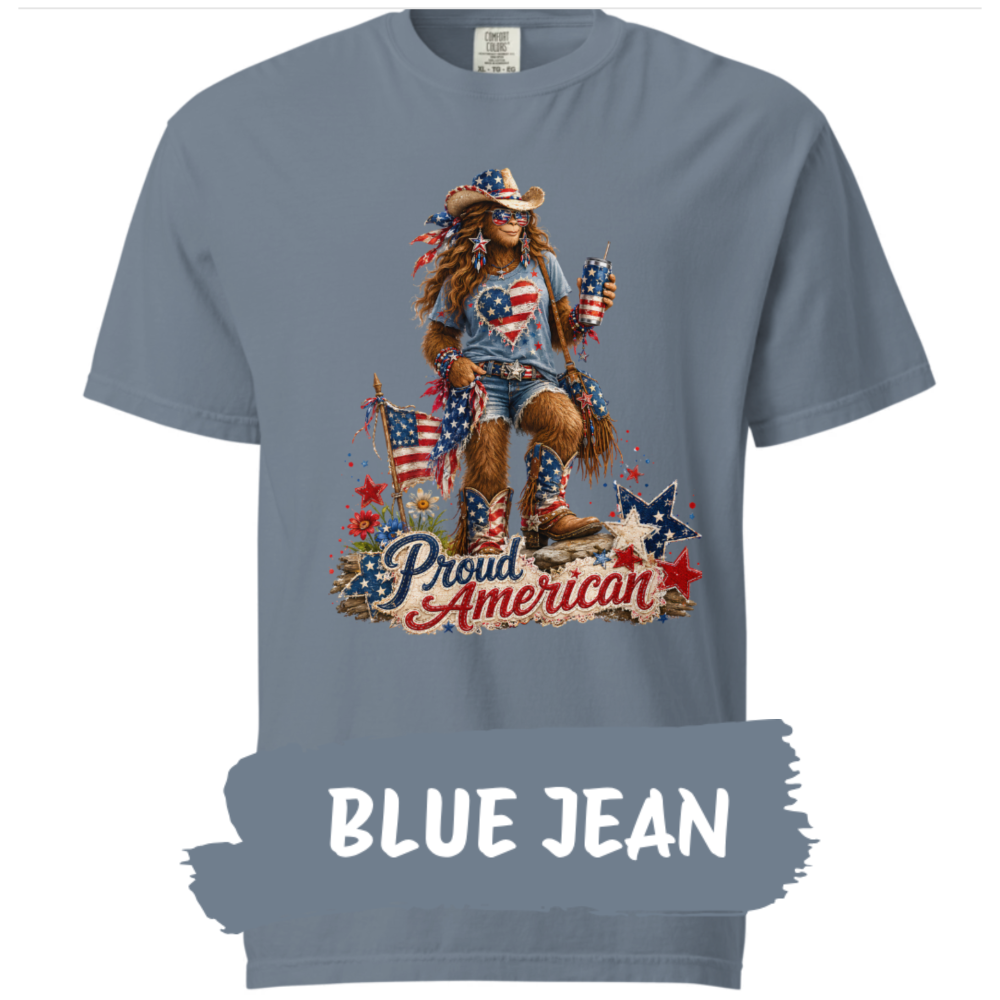 Patriotic Bigfoot Shirt-blue jean