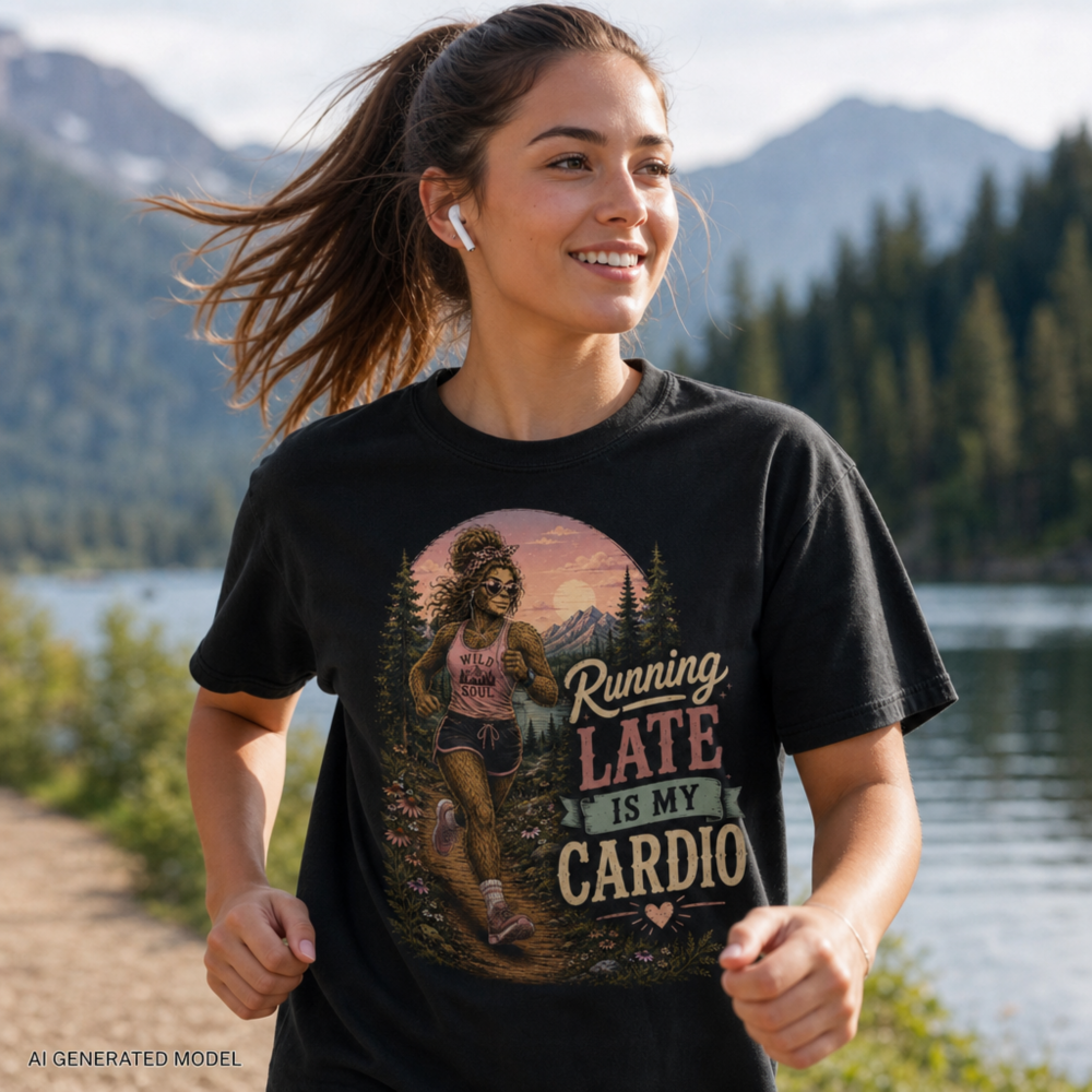 Lady Bigfoot Running Late Is My Cardio Running Late Is My Cardio Bigfoot Shirt
