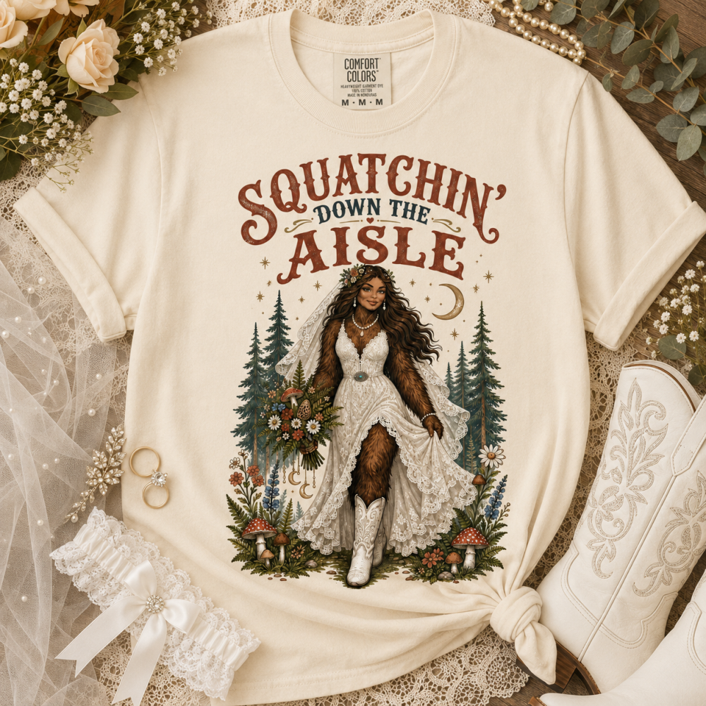 squatchin down the isle bride listing image new Squatchin’ Down the Aisle Bigfoot Bride Shirt