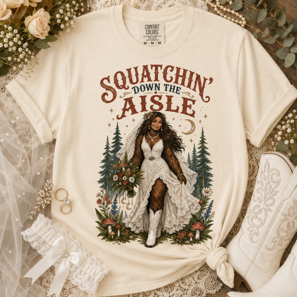 squatchin down the isle bride listing image new Squatchin’ Down the Aisle Bigfoot Bride Shirt