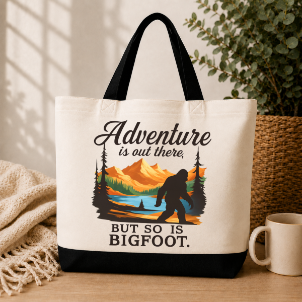Bigfoot Adventure tote listing image Adventure Is Out There Bigfoot Adventure Tote Bag