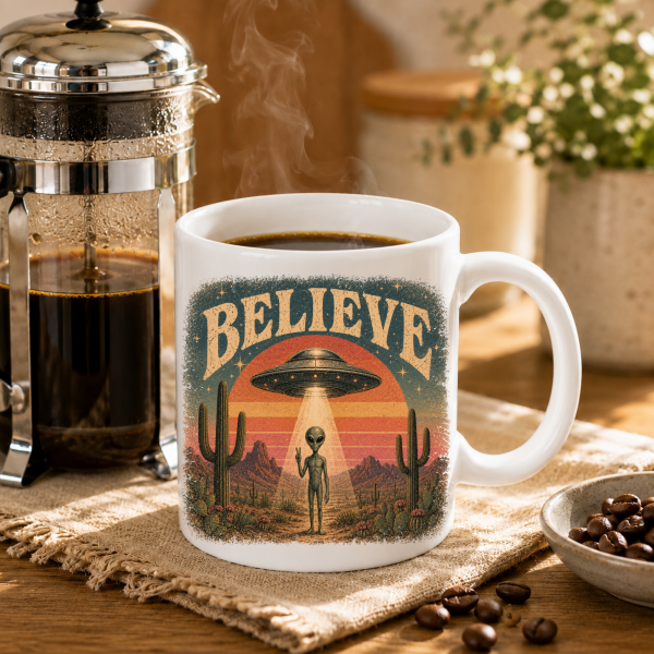 believe mock 1 Believe Alien Mug – 15 oz