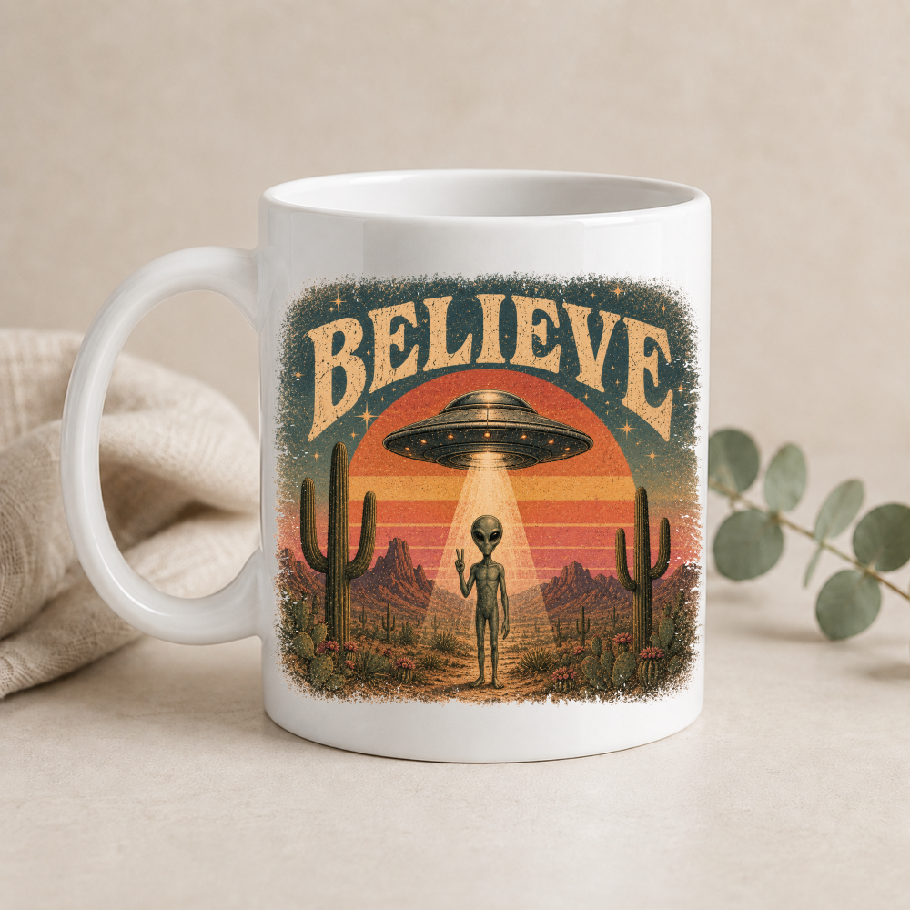 believe mock 3 Believe Alien Mug – 15 oz