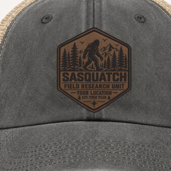bigfoot trucker hat personalized close up bigfoot trucker hat personalized close up