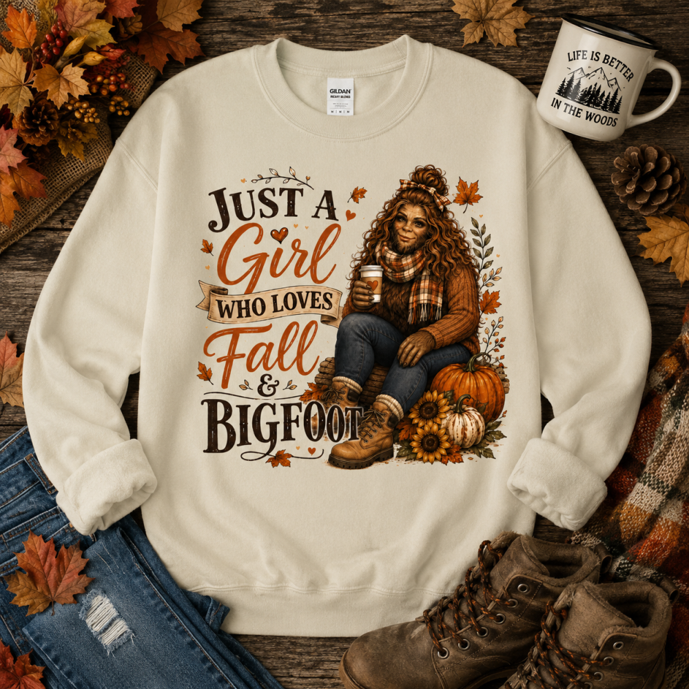 Just a Girl Who Loves Fall & Bigfoot Sweatshirt