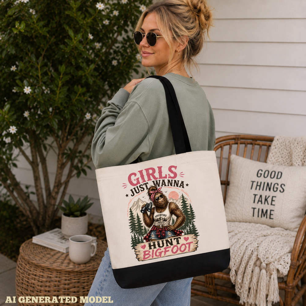 girls wanna hunt bigfoot lifestyle mock Girls Just Wanna Hunt Bigfoot Tote Bag
