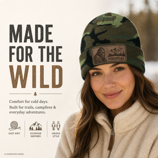 mindspeak beanie made for the wild Mindspeak Bigfoot Beanie – Camo Cryptid Hat