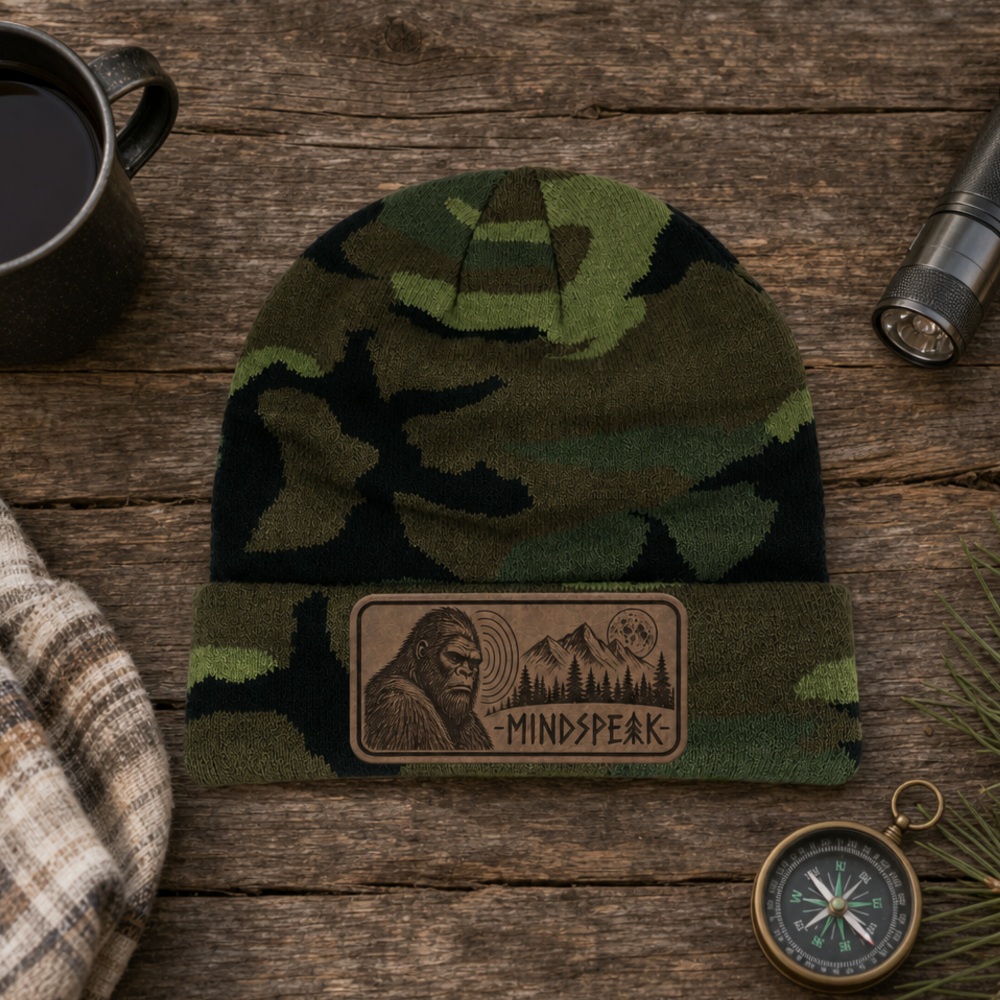 mindspeak beanie table view Mindspeak Bigfoot Beanie – Camo Cryptid Hat