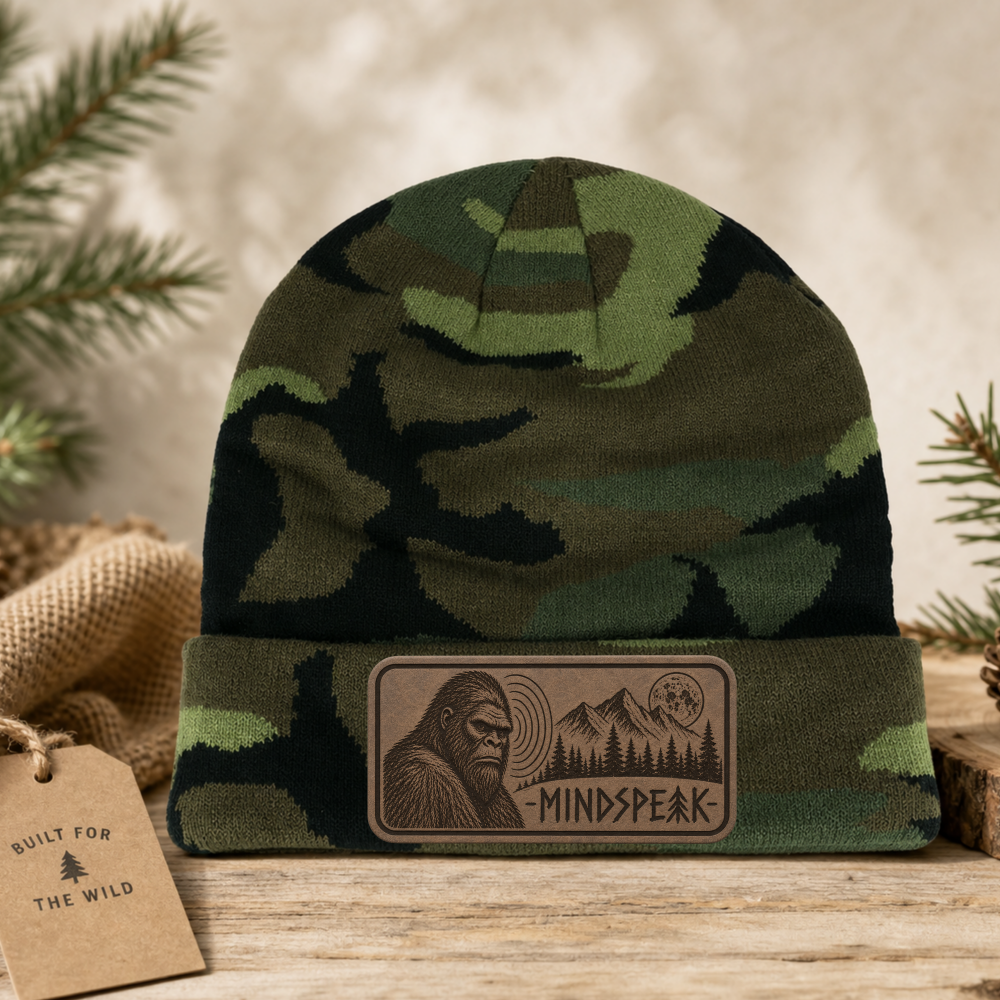 mindspeak listing image Mindspeak Bigfoot Beanie – Camo Cryptid Hat