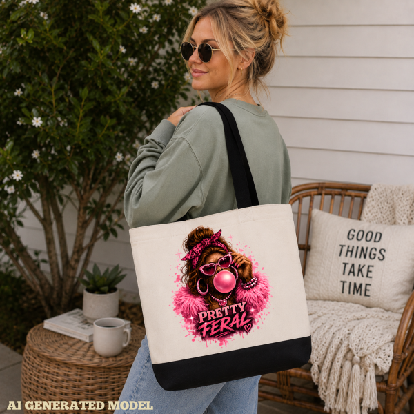 pretty feral lady bigfoot lifestyle mock Pretty Feral Bigfoot Tote Bag – Pink Female Sasquatch Gift