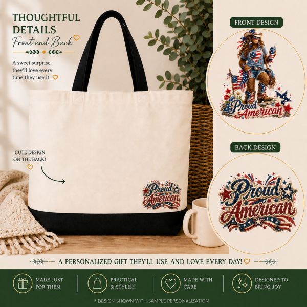 proud american bigfoot front and back Proud American Bigfoot Tote Bag – Patriotic Sasquatch Gift