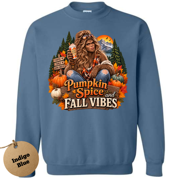 pumpkin spice indigo blue Pumpkin Spice Bigfoot Sweatshirt