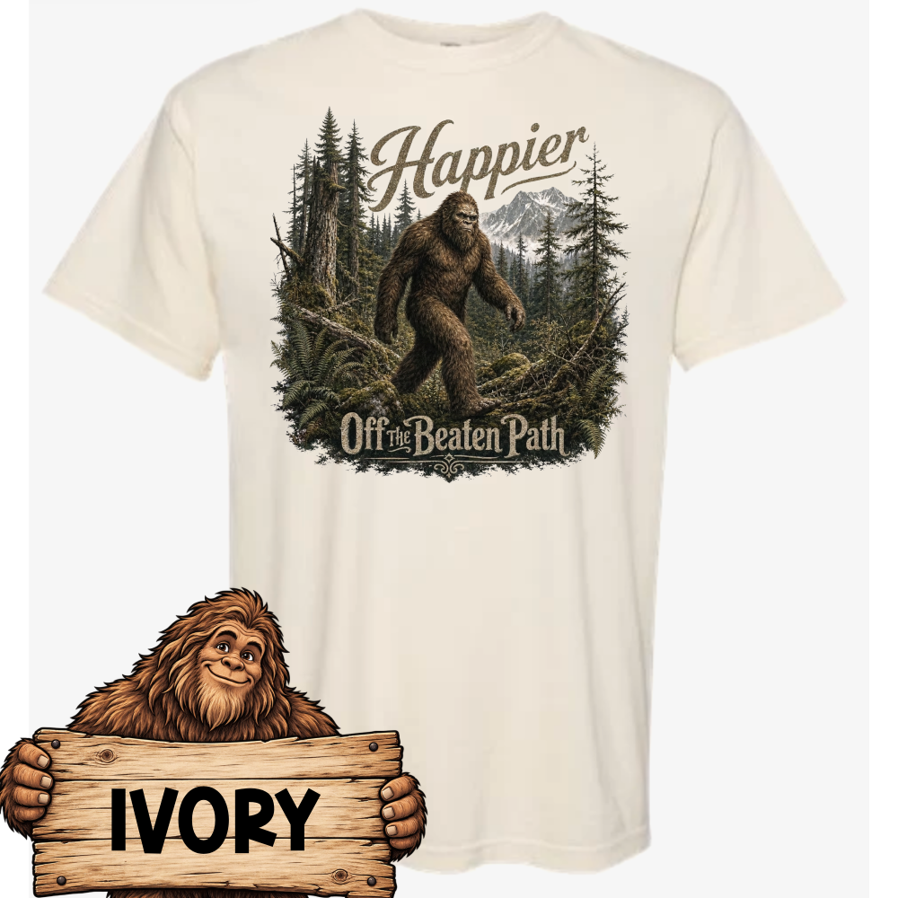 happier off the beaten path.ivory Bigfoot Sasquatch Graphic Tee | Happier Off the Beaten Path