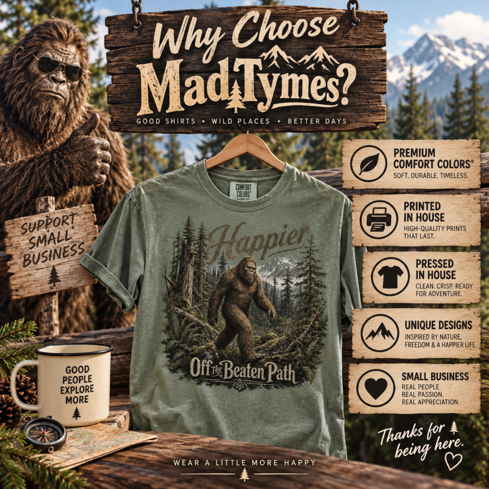 happier off the beaten path.mock 4 Bigfoot Sasquatch Graphic Tee | Happier Off the Beaten Path