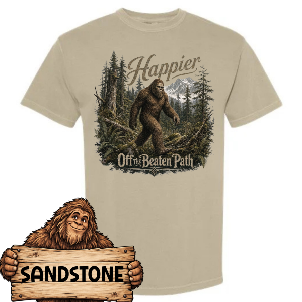happier off the beaten path.sandstone Bigfoot Sasquatch Graphic Tee | Happier Off the Beaten Path