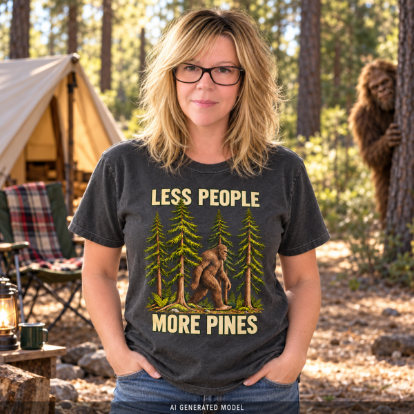 less people more pines mock 1 Less People More Pines Shirt – Bigfoot Comfort Colors Tee