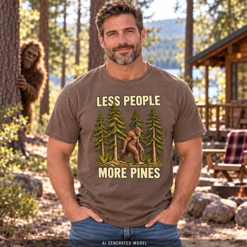 less people more pines mock 2 Less People More Pines Shirt – Bigfoot Comfort Colors Tee